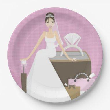 Sitting bride bridal shower paper plates
