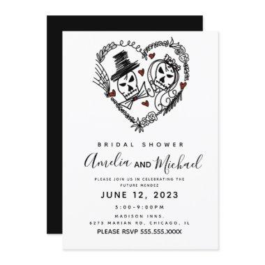 Skeleton Couple Doodle Illustration Bridal Shower Invitations