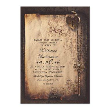 skeleton key heart lock bridal shower invites