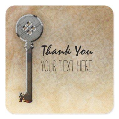 Skeleton Key Vintage Looking Favor Square Sticker