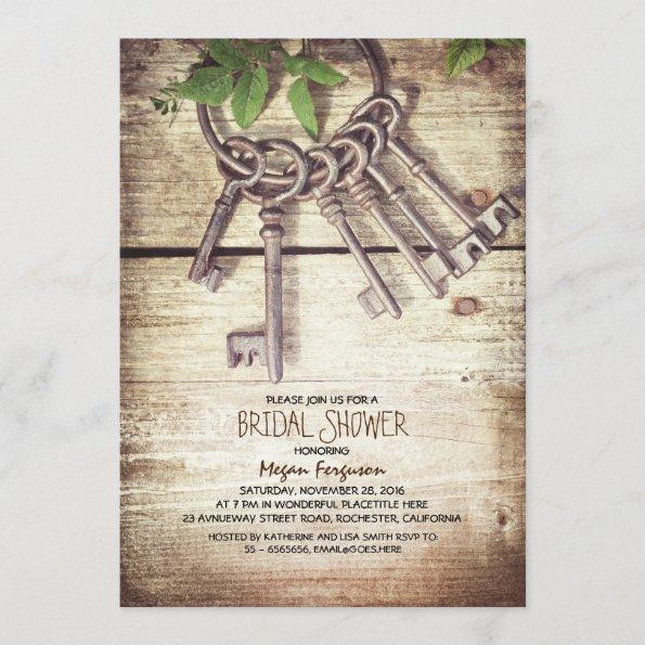 Skeleton Keys Rustic Bridal Shower Invitations