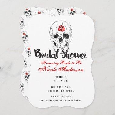 Skeleton Skull Bones Black Red Rose Bridal Shower Invitations