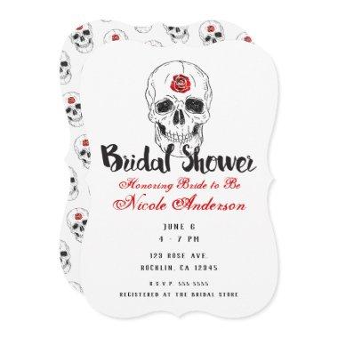 Skeleton Skull Bones Black Red Rose Bridal Shower Invitations