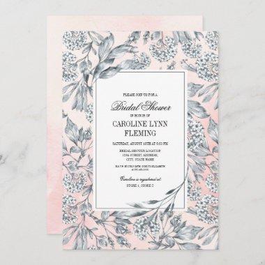 Sketched Floral Blush Pink Bridal Shower Invitations