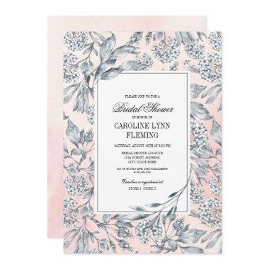 Sketched Floral Blush Pink Bridal Shower Invitations