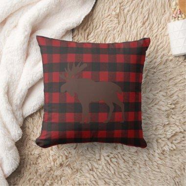 Ski Lodge Moose Plaid Holiday Party Decor Throw Pillow