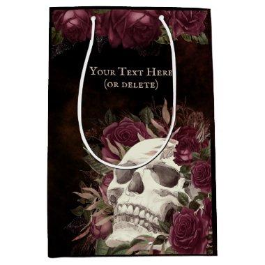 Skull Roses Burgundy Black Grunge Personalized Medium Gift Bag