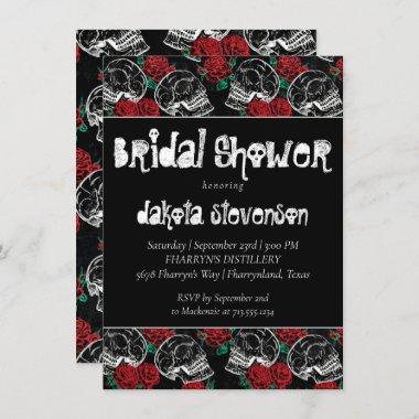 Skulls and Red Roses | Modern Gothic Bridal Shower Invitations