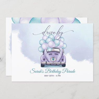 Sky Blue and Lilac Surprise DriveBy Birthday Invitations