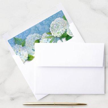 Sky Blue Damask w White Hydrangea Envelope Liner