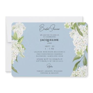 Sky Blue Dripping White Hydrangeas Bridal Shower Invitations