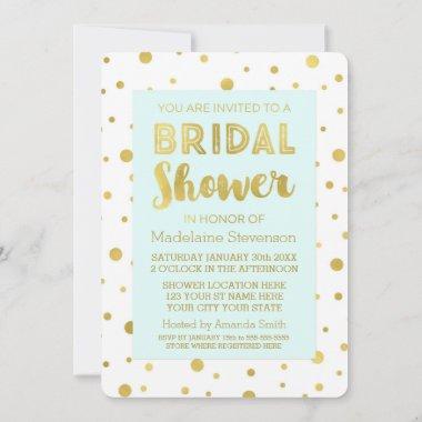 Sky Blue Gold Confetti Bridal Shower Invitations
