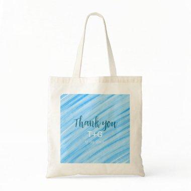Sky blue thank you add couple name date year text tote bag