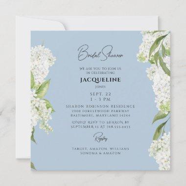 Sky Blue White Hydrangea Square Bridal Shower Invitations