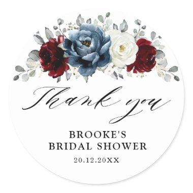 Slate Blue Burgundy White  Thank you Classic Round Sticker