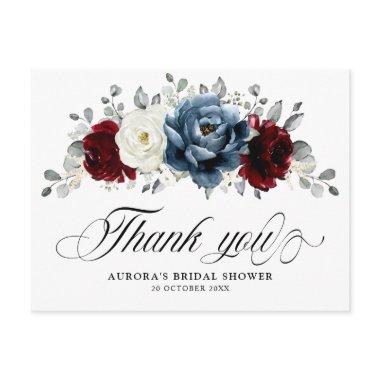 Slate Blue Burgundy White Bridal Shower Thank You PostInvitations