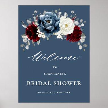 Slate Blue Burgundy White Bridal Shower Welcome Po Poster