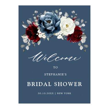 Slate Blue Burgundy White Bridal Shower Welcome Po Poster