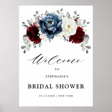 Slate Blue Burgundy White Bridal Shower Welcome Poster