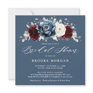 Slate Blue Burgundy White Ivory Boho Bridal Shower Invitations