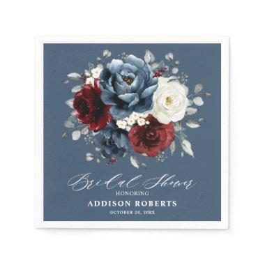 Slate Blue Burgundy White Ivory Boho  Napkins