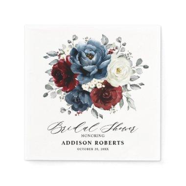 Slate Blue Burgundy White Ivory Boho  Napkins