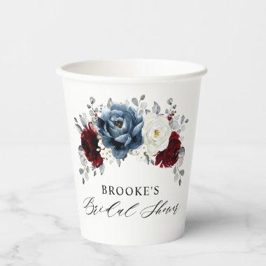Slate Blue Burgundy White Ivory Boho  Paper Cups