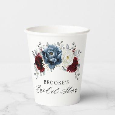 Slate Blue Burgundy White Ivory Boho Bridal Shower Paper Cups