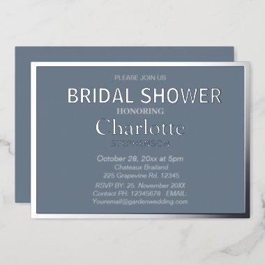 Slate Gray Modern Classic Bridal Shower Silver Foil Invitations
