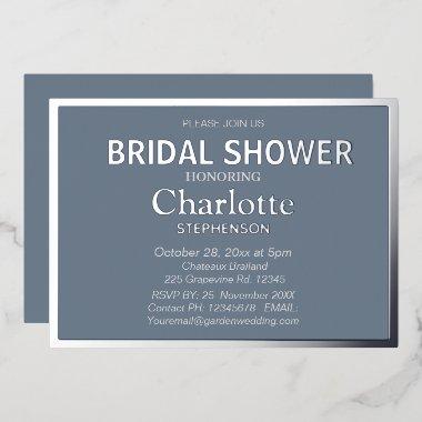 Slate Gray Modern Classic Bridal Shower Silver Foil Invitations