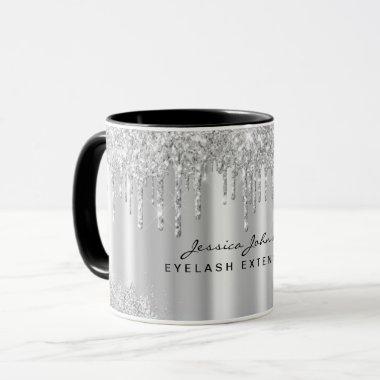 Sleek cool Silver Grey Glitter Drips Custom Mug