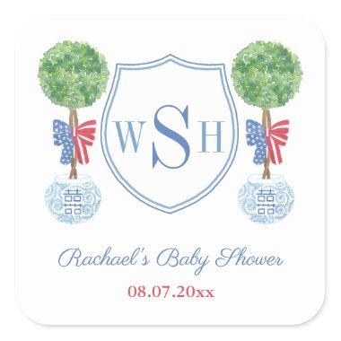 Smart Boxwood Monogram Crest Wedding Shower Favor Square Sticker