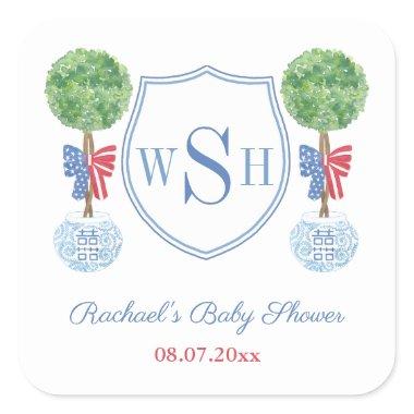 Smart Boxwood Monogram Crest Wedding Shower Favor Square Sticker