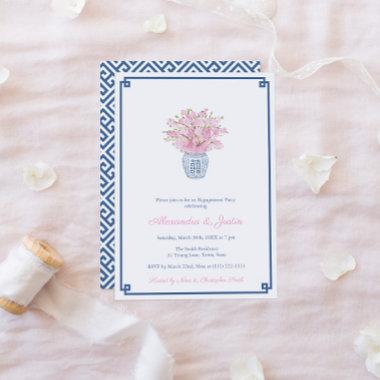 Smart Navy Blue & Pink Ginger Jar Engagement Party Invitations