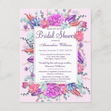 Smmer Lilac Pink Coral Purple Floral Bridal Shower Invitation PostInvitations