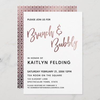 Smooth Rose Gold Ombre Brunch & Bubbly Typography Invitations
