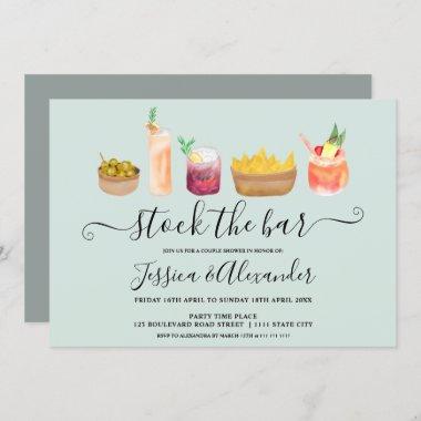 Snacks cocktails watercolor couples shower blue Invitations