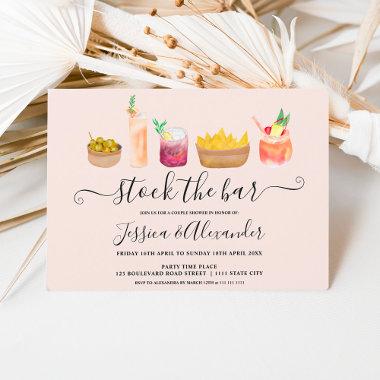 Snacks cocktails watercolor couples shower pink Invitations