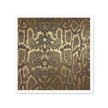 Snake Skin Animal Print Elegant Modern Glam Gold Paper Napkins