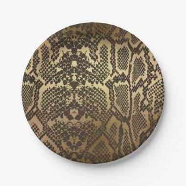 Snake Skin Animal Print Elegant Modern Glam Gold Paper Plates