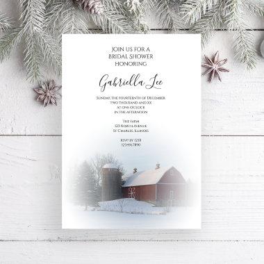 Snow Covered Barn and Silo Winter Bridal Shower Invitations