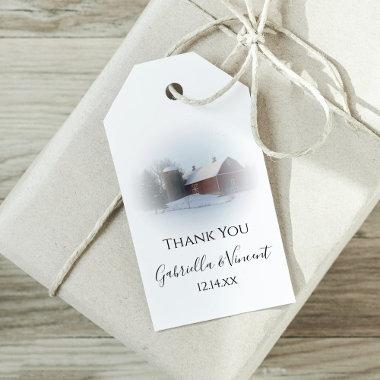 Snow Covered Barn Winter Wedding Favor Tags
