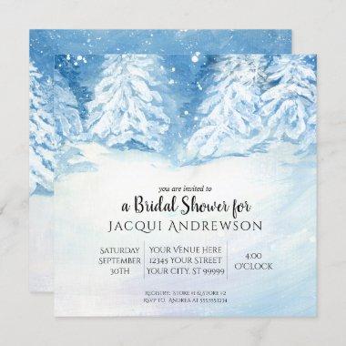 Snow Falling Winter Trees Bridal Shower | Square Invitations