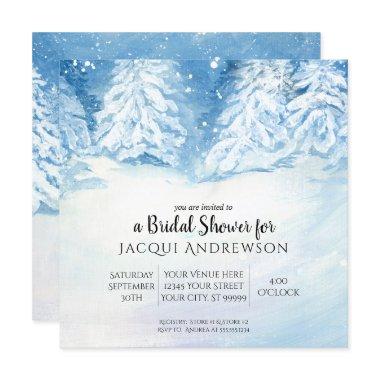 Snow Falling Winter Trees Bridal Shower | Square Invitations