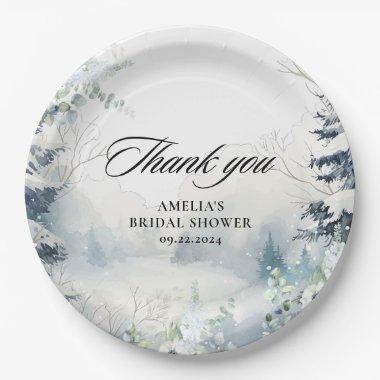 Snow in love dusty blue Winter  Paper Plates