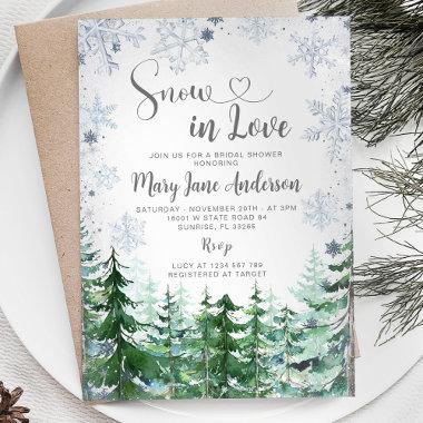 Snow in Love Pine Tree Snowflake Bridal Shower Invitations