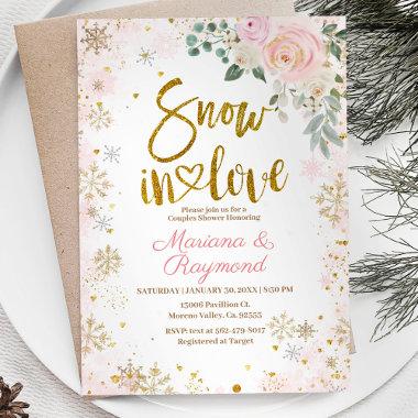 Snow In Love Pink Snowflake Floral Couples Shower Invitations