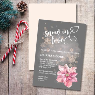 Snow in love pink snowflake pink poinsettia Invitations