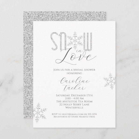 Snow in Love Silver Snowflakes Bridal Shower Invitations