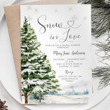 Snow in Love Winter Evergreen Bridal Shower Invitations